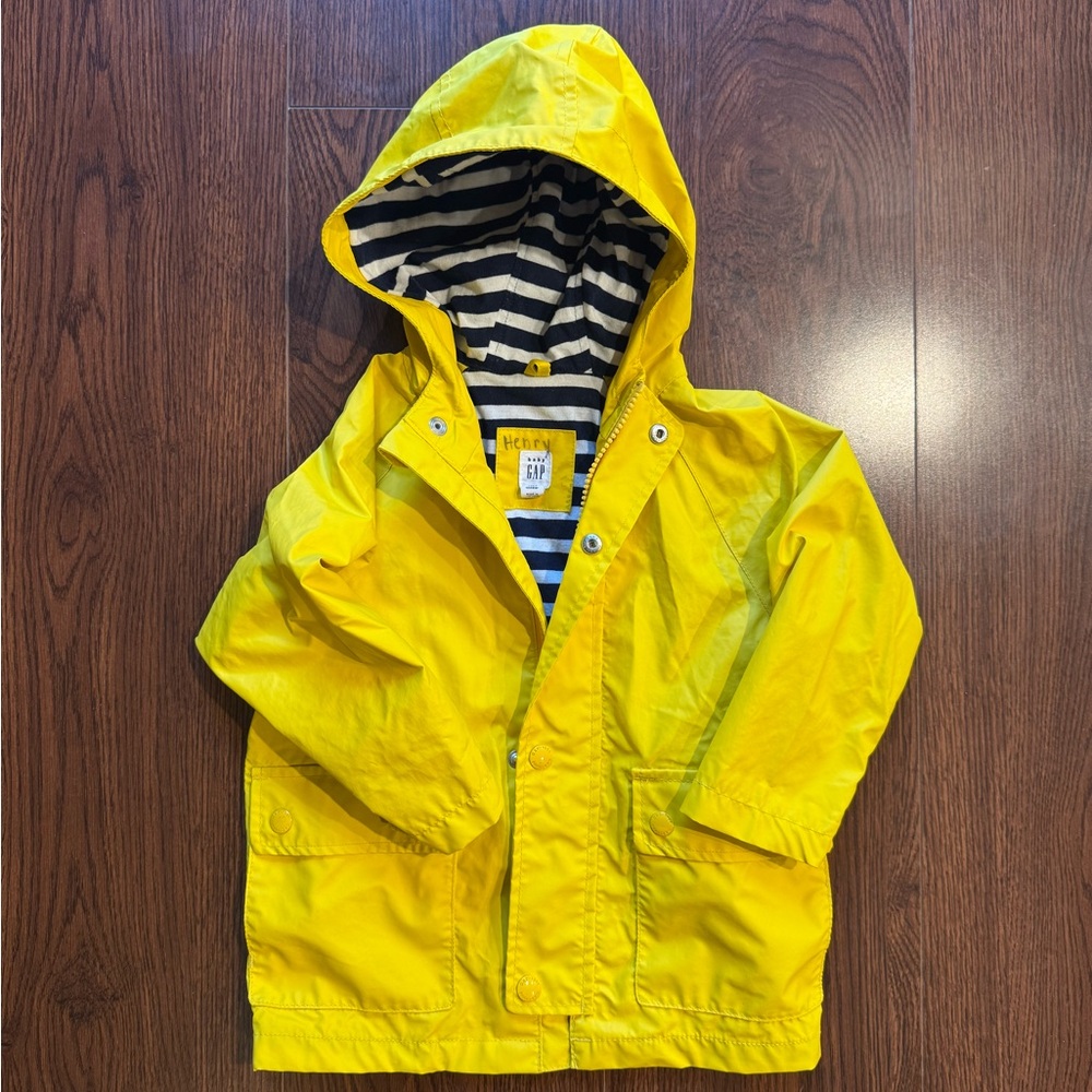 GAP Yellow Toddler Raincoat with Navy Stripes